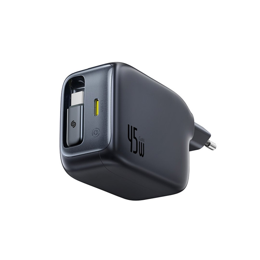 Ładowarka sieciowa USB-C ze zwijanym kablem USB-C EnerCore CJ11 45W – czarna