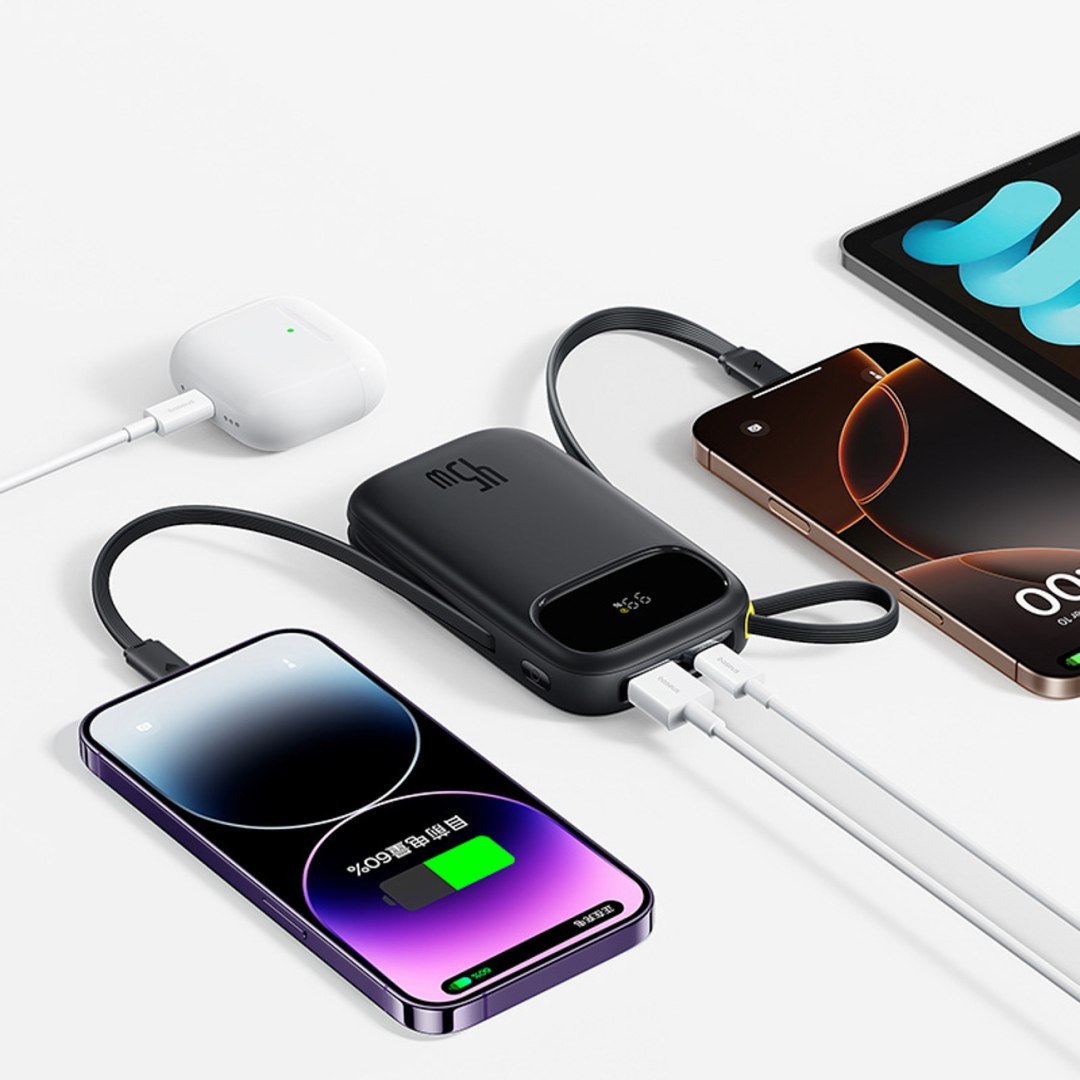 Powerbank 10000mAh 45W z kablami USB-C iPhone Lightning EnerFill FC31 – czarny Powerbank 10000mAh 45W z kablami USB-C iPhone Lightning EnerFill FC31 – czarny