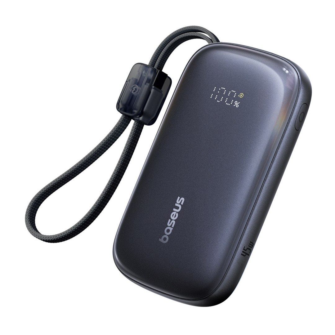 Powerbank 10000mAh 45W z kablem smyczą EnerFill FC21 Qpow 3 Ultra – czarny Powerbank 10000mAh 45W z kablem smyczą EnerFill FC21 Qpow 3 Ultra – czarny