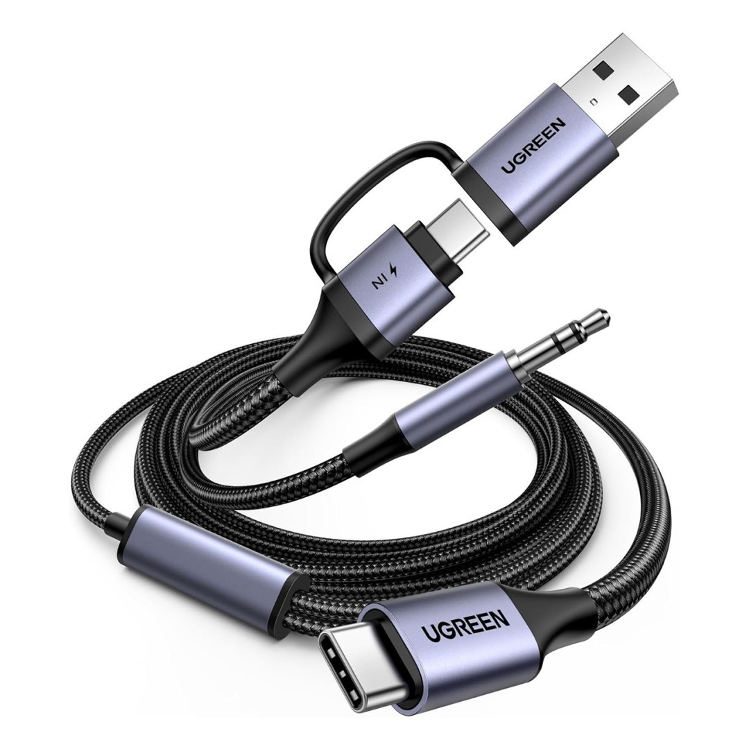 Adapter audio z funkcją ładowania 2w1 USB-C – USB-A/C minijack – czarny