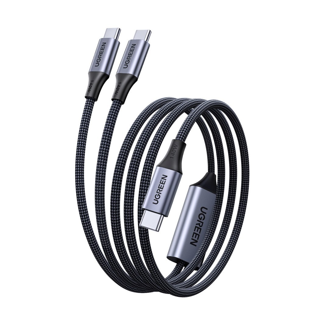 Kabel przewód 2w1 do szybkiego ładowania transmisji USB-C – 2xUSB-C PD 140W 2m – czarny