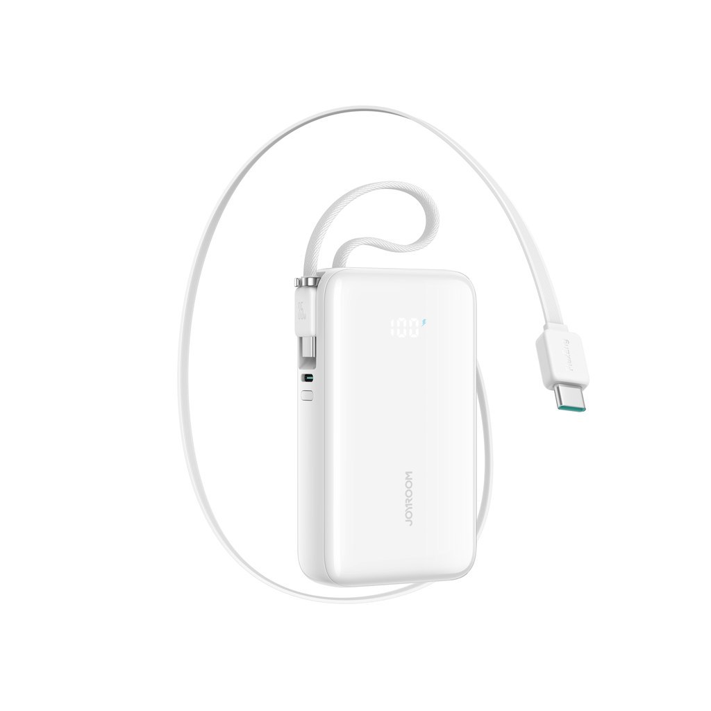 Powerbank JR-PR2 10000mAh 35W ze zwijanym kablem USB-C i kablem iPhone Lightning – biały Powerbank JR-PR2 10000mAh 35W ze zwijanym kablem USB-C i kablem iPhone Lightning – biały
