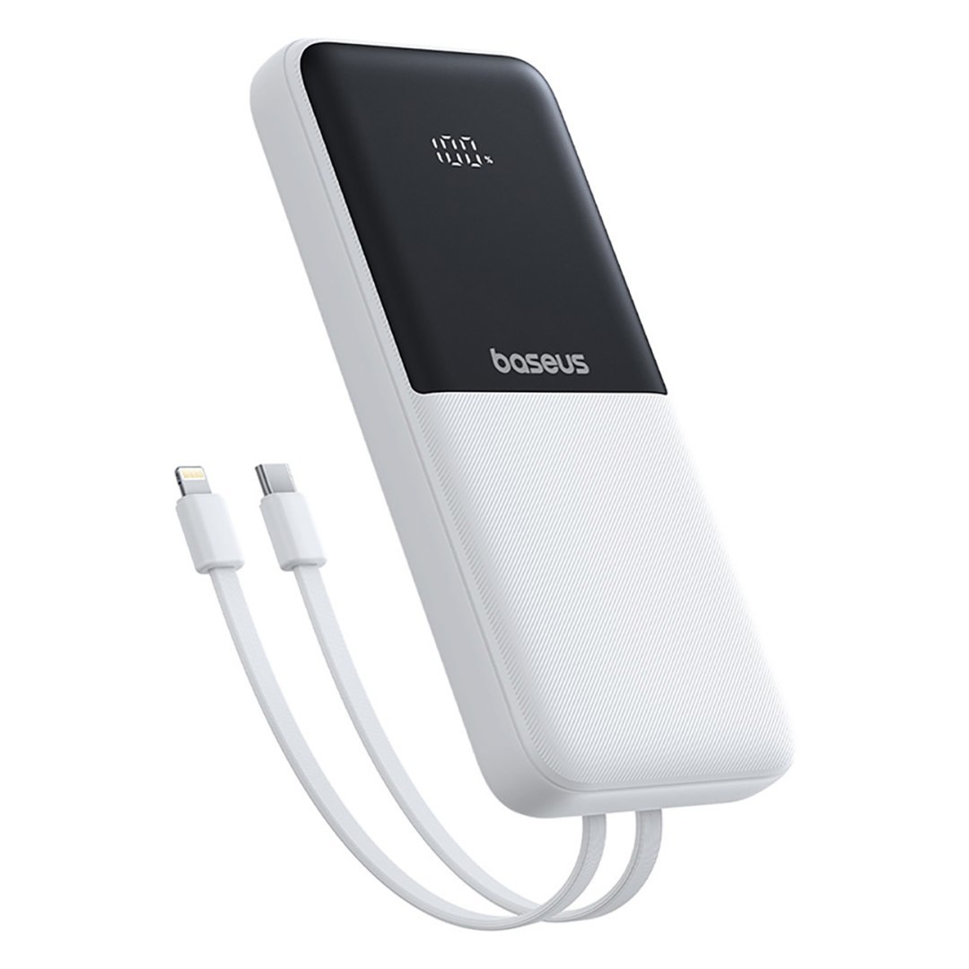 Powerbank 10000mAh 22.5W Lipow z wbudowanymi kablami USB-C iPhone Lightning – biały Powerbank 10000mAh 22.5W Lipow z wbudowanymi kablami USB-C iPhone Lightning – biały