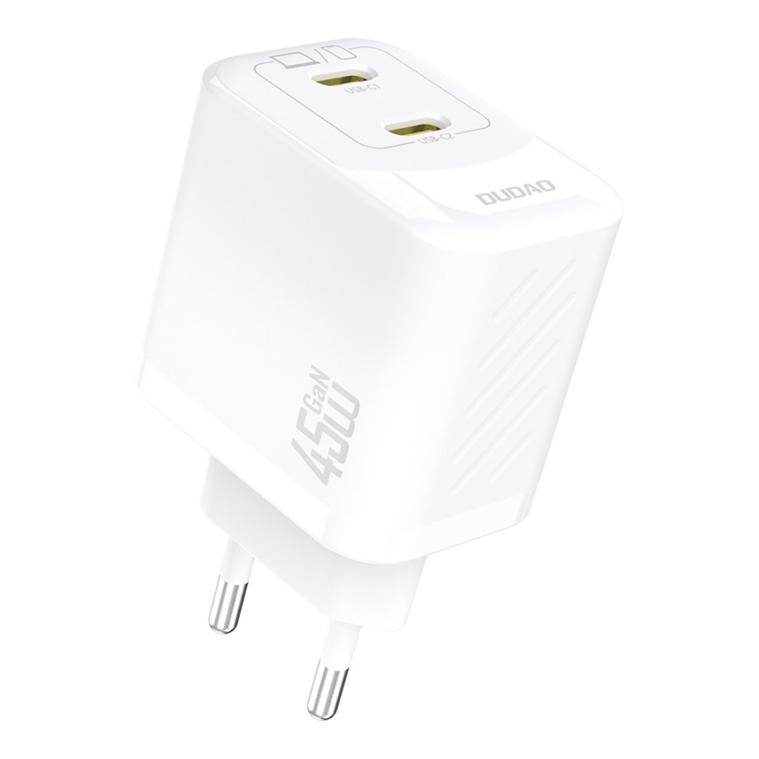 Ładowarka sieciowa 2xUSB-C GaN PD 45W – biała