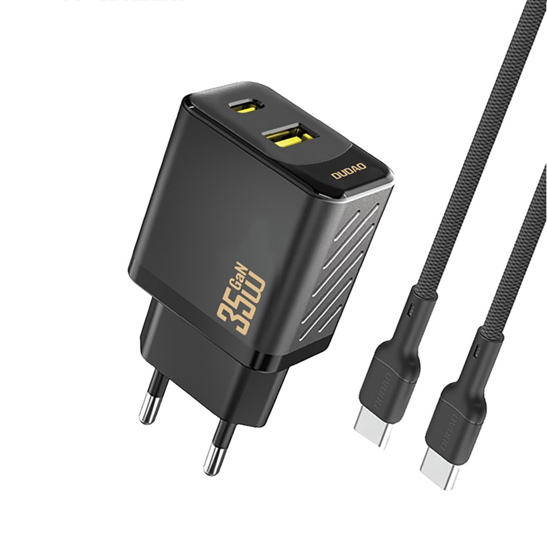 Ładowarka sieciowa USB-A USB-C z kablem USB-C PD QC 35W – czarna