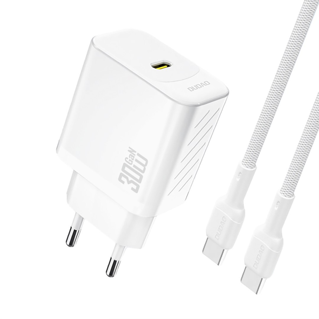 Ładowarka sieciowa USB-C z kablem USB-C GaN PD 30W – biała