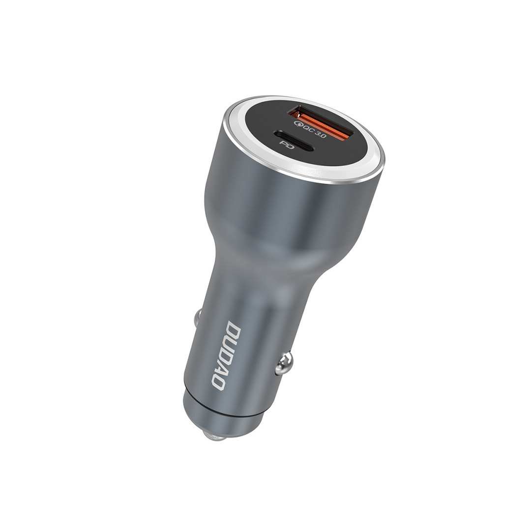 Ładowarka samochodowa USB-A USB-C PD QC LED 120W – szary Ładowarka samochodowa USB-A USB-C PD QC LED 120W – szary
