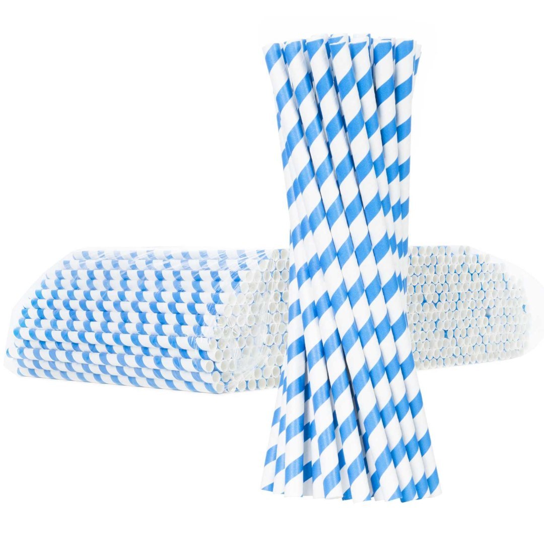 Słomki papierowe BIO ekologiczne PAPER STRAWS grube 8/205mm – biało-niebieskie 500szt.