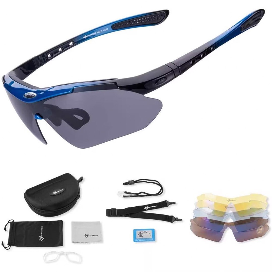 Okulary rowerowe polaryzujące 10007 – ZESTAW – czarno-niebieskie