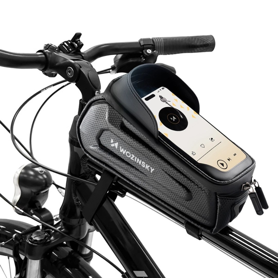 Torba sakwa rowerowa na ramę pancerna z kieszonką na telefon 1.7 l – czarna Torba sakwa rowerowa na ramę pancerna z kieszonką na telefon 1.7 l – czarna