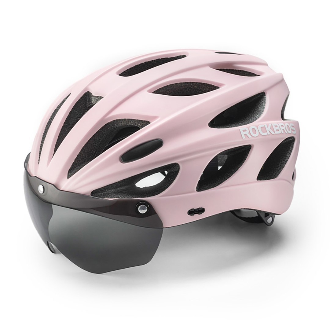 Kask rowerowy z odpinaną szybką daszkiem filtrem UV – różowy