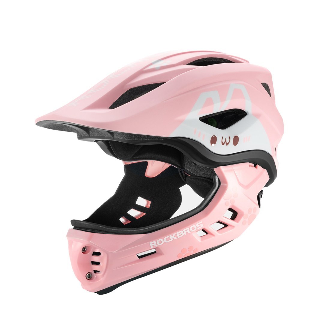 Kask rowerowy dziecięcy z odpinaną szczęką rozmiar M 54-58cm – różowy królik