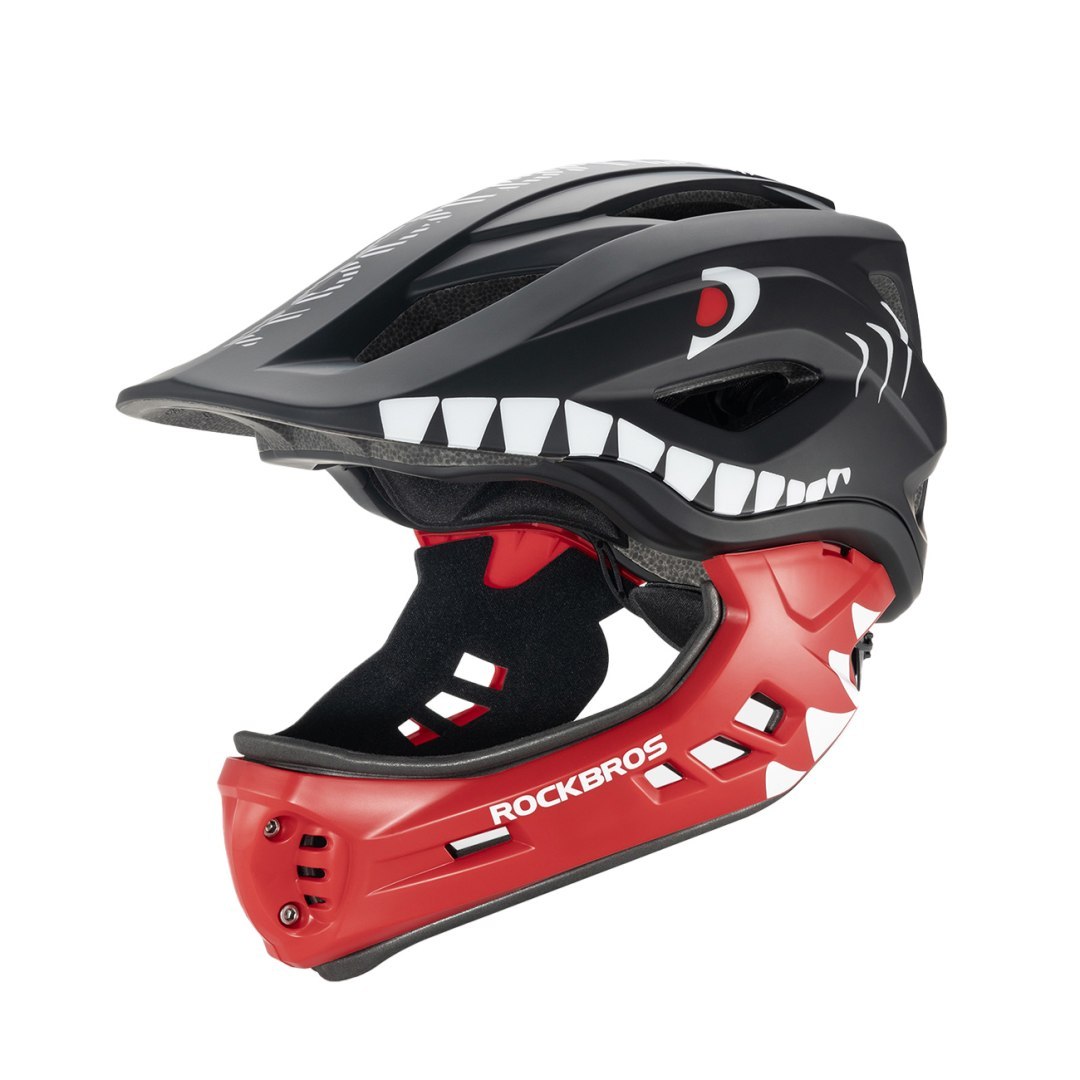 Kask rowerowy dziecięcy z odpinaną szczęką rozmiar M 54-58cm – czarny rekin Kask rowerowy dziecięcy z odpinaną szczęką rozmiar M 54-58cm – czarny rekin