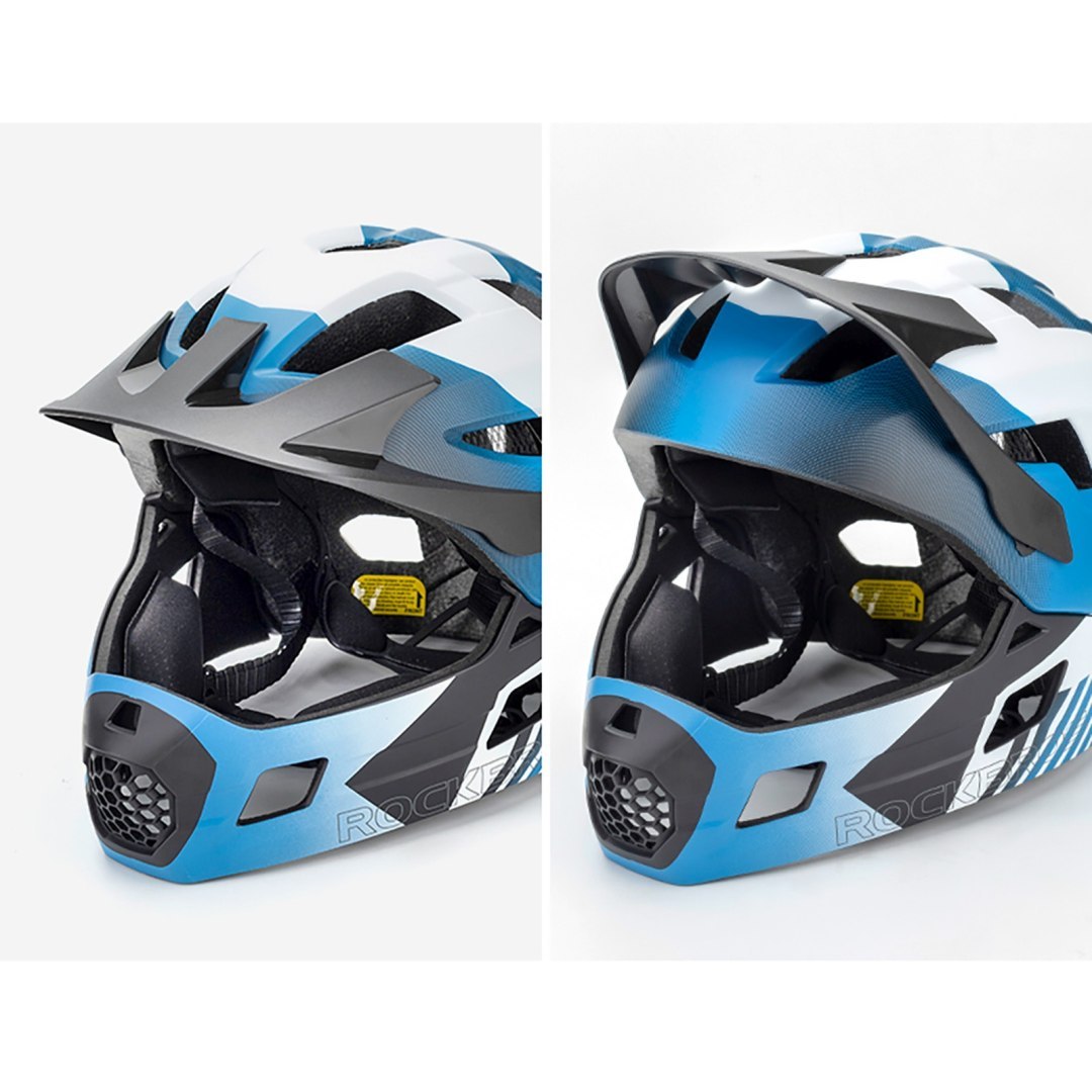 Kask rowerowy dziecięcy z odpinaną szczęką rozmiar S 48-54cm – niebieski Kask rowerowy dziecięcy z odpinaną szczęką rozmiar S 48-54cm – niebieski