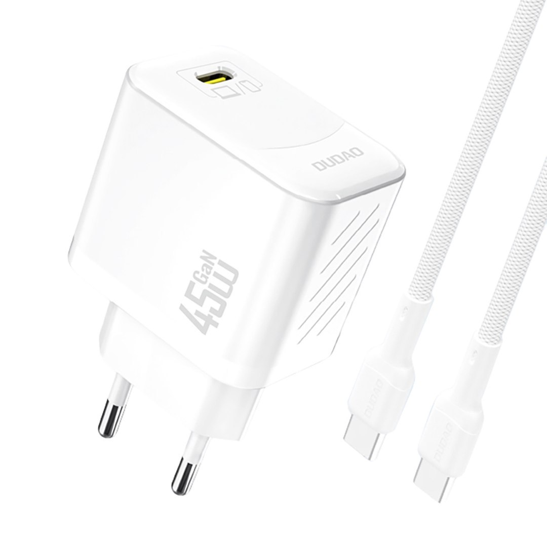 Ładowarka sieciowa GaN z kablem USB-C 45W – biała