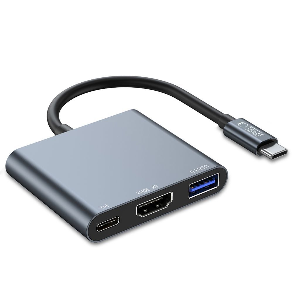 3w1 HUB rozdzielacz USB-C na USB-A USB-C PD 100W HDMI 4K 30Hz – szary 3w1 HUB rozdzielacz USB-C na USB-A USB-C PD 100W HDMI 4K 30Hz – szary