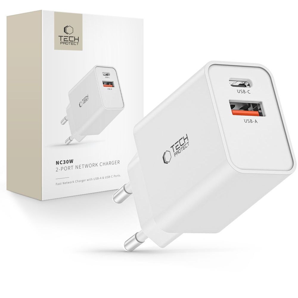 Ładowarka sieciowa USB-C PD / USB-A QC 30W – biała