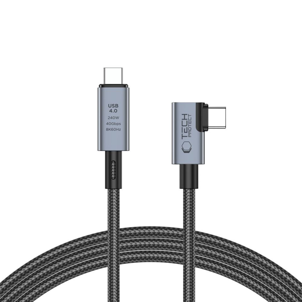 Kabel przewód kątowy i prosty USB-C 4.0 PD 240W 8K 40Gbps 1.5m – szary