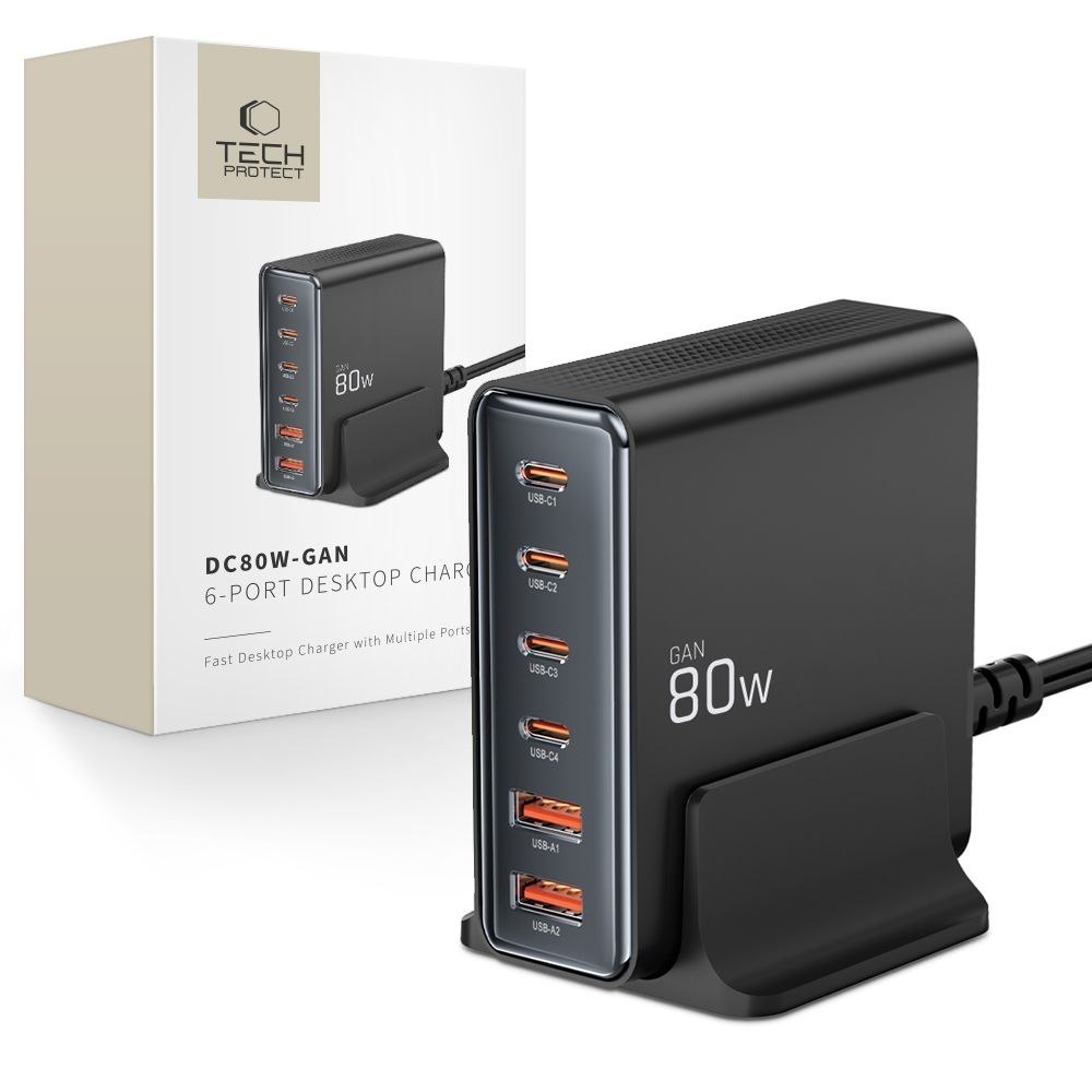 Stacja ładująca do urządzeń 4x USB-C 2x USB-A 80W Stacja ładująca do urządzeń 4x USB-C 2x USB-A 80W