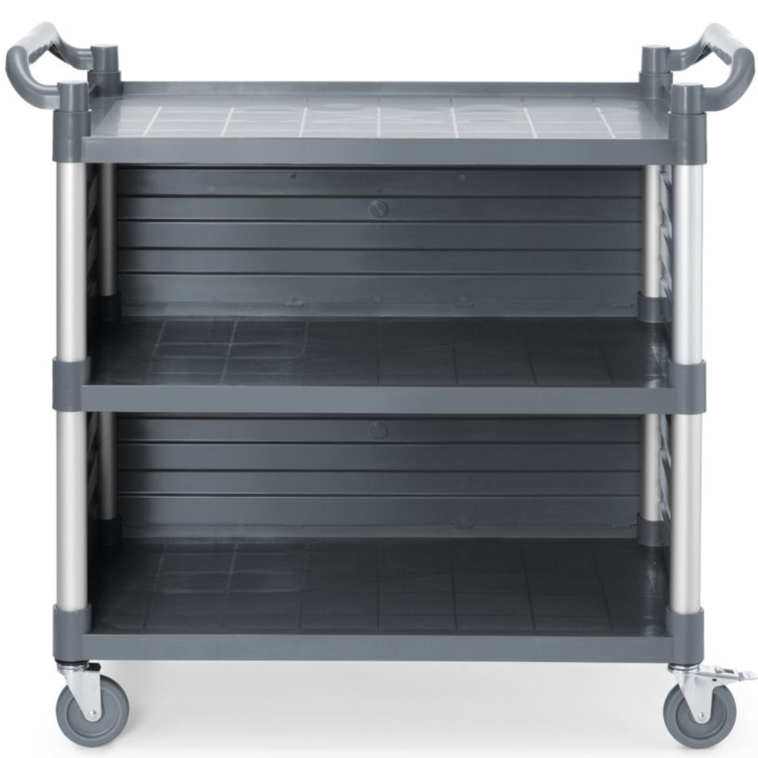 Wózek kelnerski serwisowy z bocznymi panelami do 150 kg 3-półki 842×486 mm Wózek kelnerski serwisowy z bocznymi panelami do 150 kg 3-półki 842×486 mm