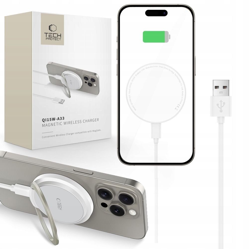Ładowarka indukcyjna z podstawką kablem USB-A – USB-C MagSafe – biała Ładowarka indukcyjna z podstawką kablem USB-A – USB-C MagSafe – biała