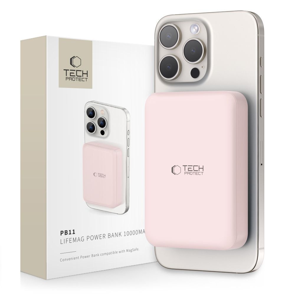 Powerbank magnetyczny PB11 10000mAh 15W MagSafe z kablem USB-C – różowy