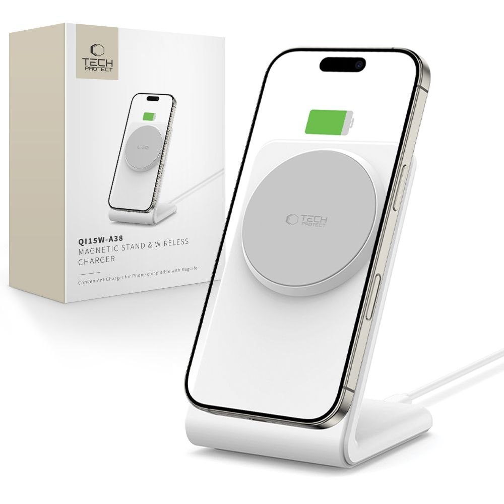 Ładowarka bezprzewodowa biurkowa do smartfona QI15W-A38 MagSafe – biała Ładowarka bezprzewodowa biurkowa do smartfona QI15W-A38 MagSafe – biała