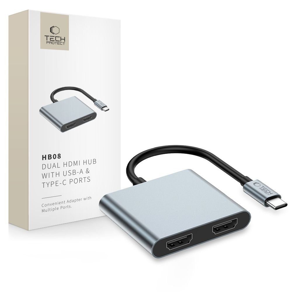 HUB adapter 4w1 USB-C USB-A 2x HDMI 4K 60HZ – szary HUB adapter 4w1 USB-C USB-A 2x HDMI 4K 60HZ – szary