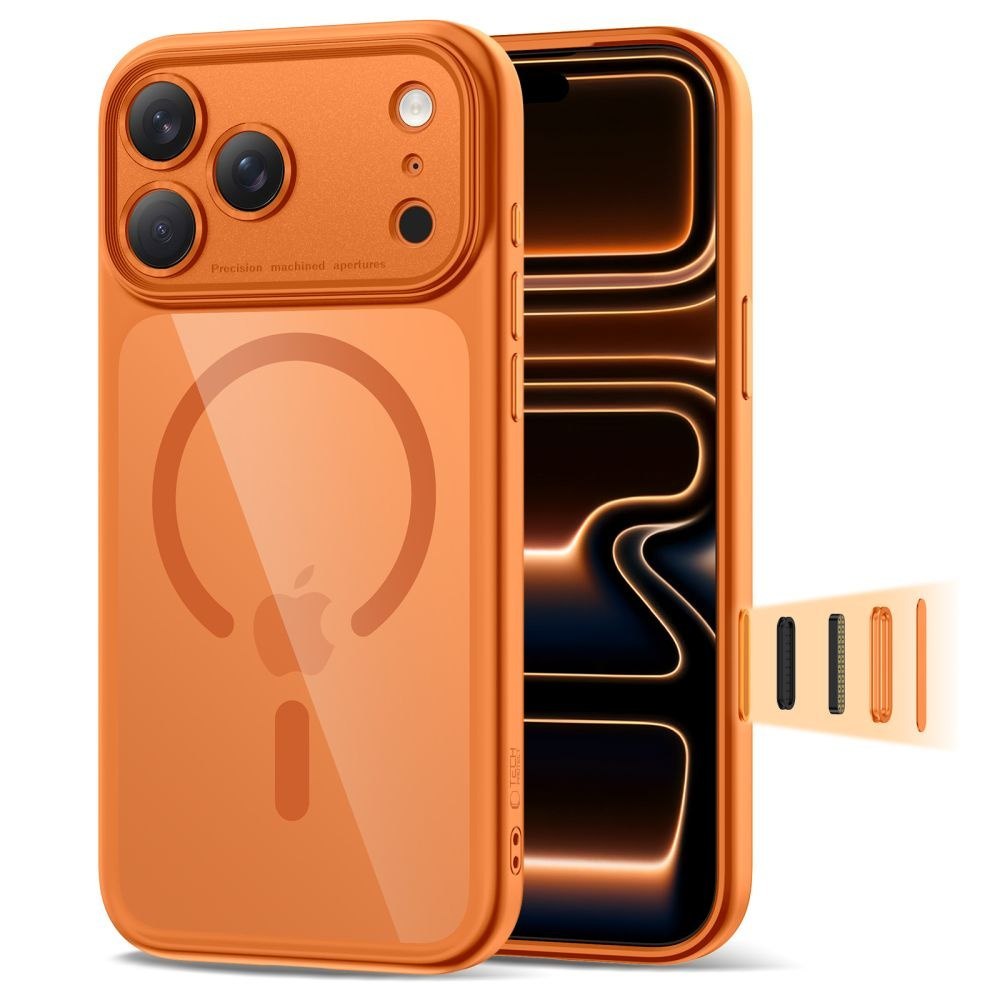 Etui pokrowiec case na iPhone 17 Pro Max Magpeak Magsafe CC – przezroczysto-pomarańczowe