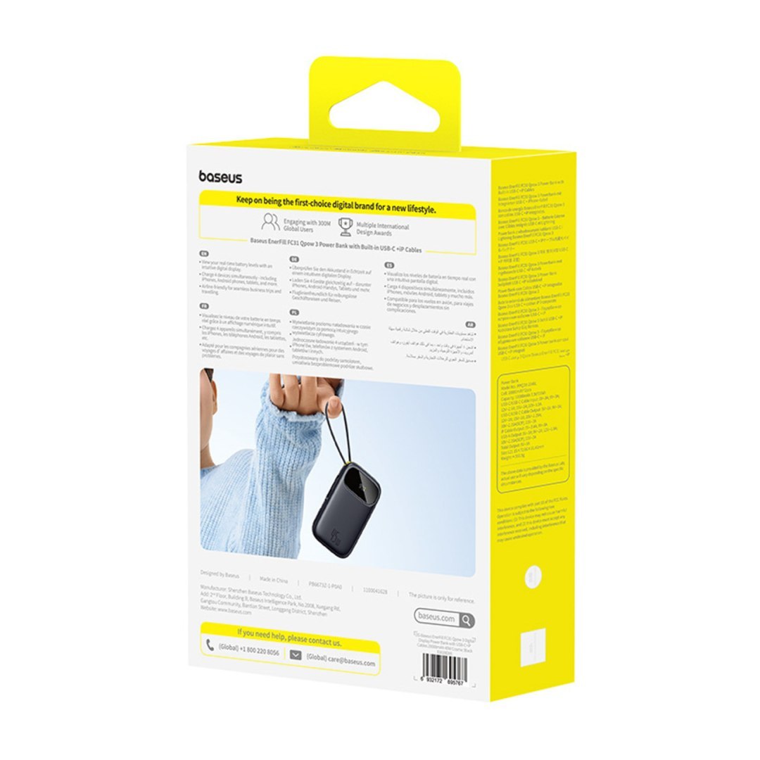 Powerbank 20000mAh 45W z wyświetlaczem kablami USB-C Lightning EnerFill FC31 – czarny Powerbank 20000mAh 45W z wyświetlaczem kablami USB-C Lightning EnerFill FC31 – czarny