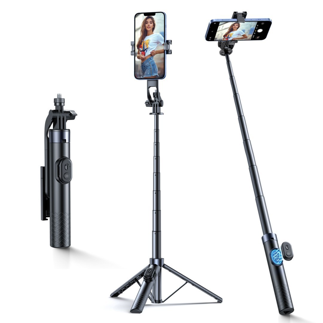 Selfie stick kijek z uchwytem do smartfona teleskopowy tripod 1.7m – czarny