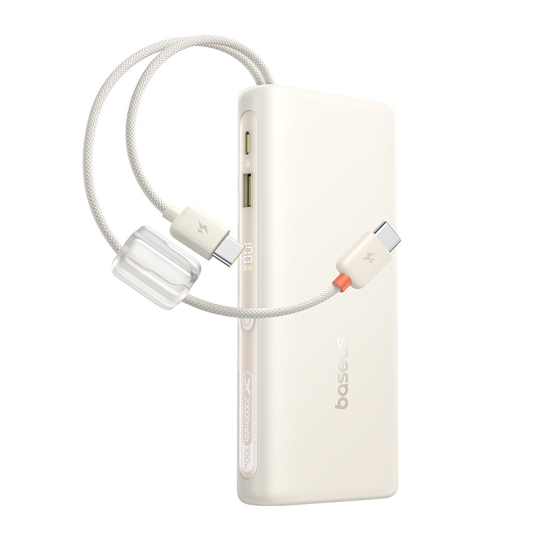 Powerbank 20000mAh 100W z wyświetlaczem dwoma kablami USB-C – beżowy Powerbank 20000mAh 100W z wyświetlaczem dwoma kablami USB-C – beżowy