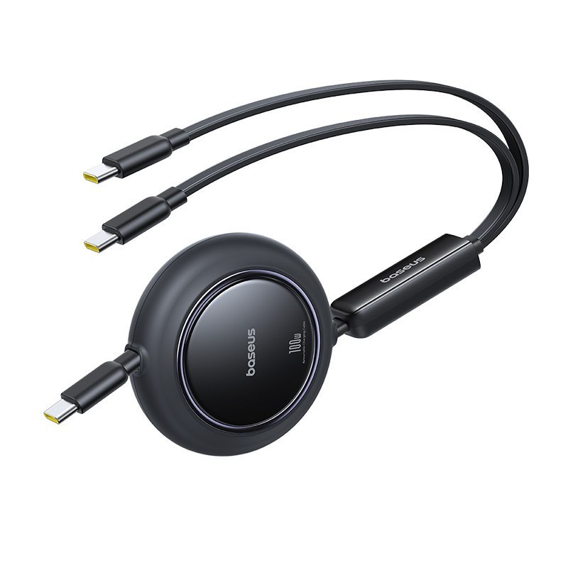 Kabel przewód zwijany 2w1 USB-C 100W 1.2m – czarny Kabel przewód zwijany 2w1 USB-C 100W 1.2m – czarny