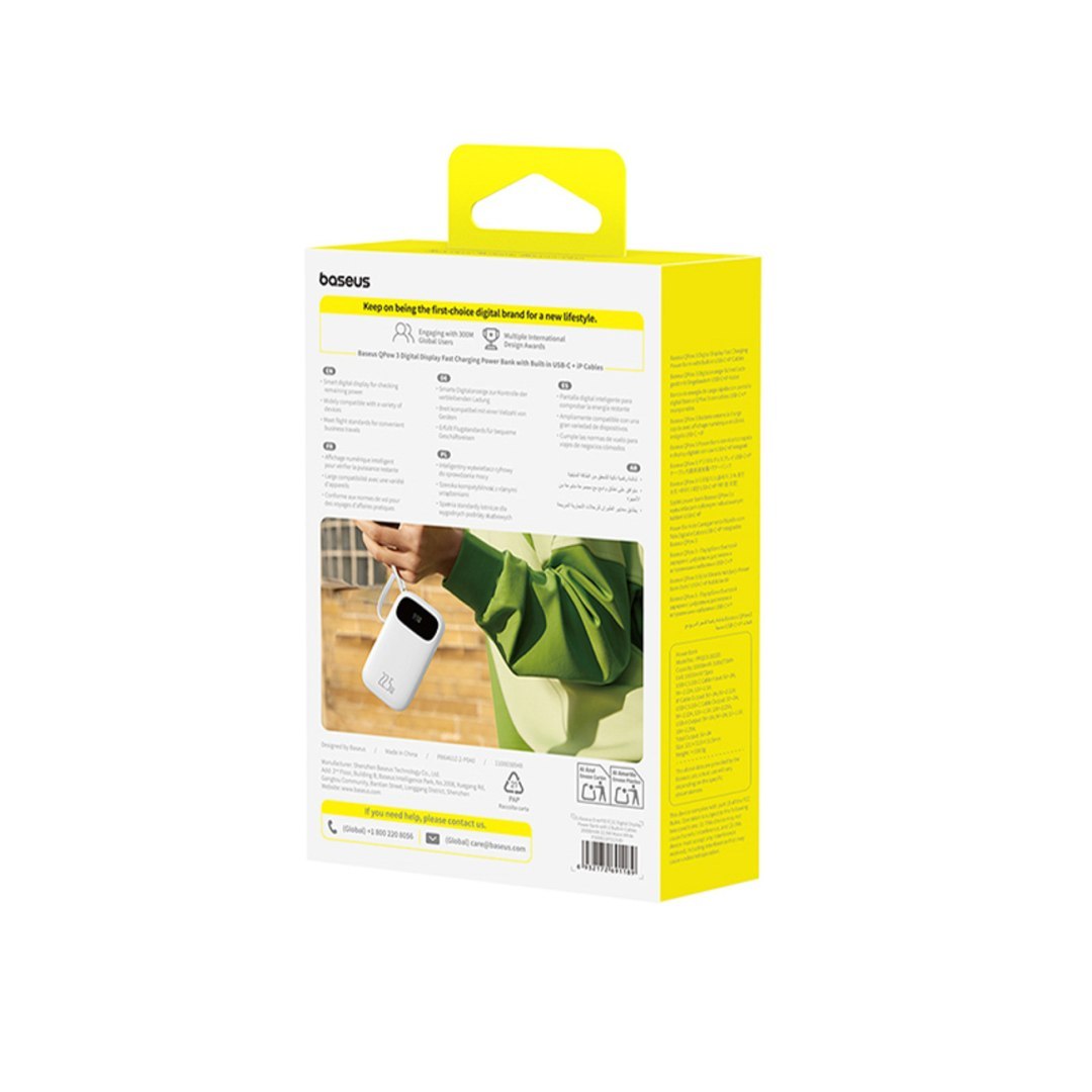 Powerbank 20000mAh z wyświetlaczem wbudowanymi kablami EnerFill FC31 22.5W – biały
