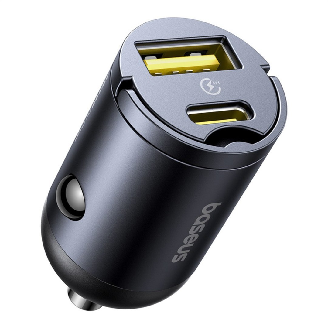 Ładowarka samochodowa USB-A USB-C 30W – czarna Ładowarka samochodowa USB-A USB-C 30W – czarna