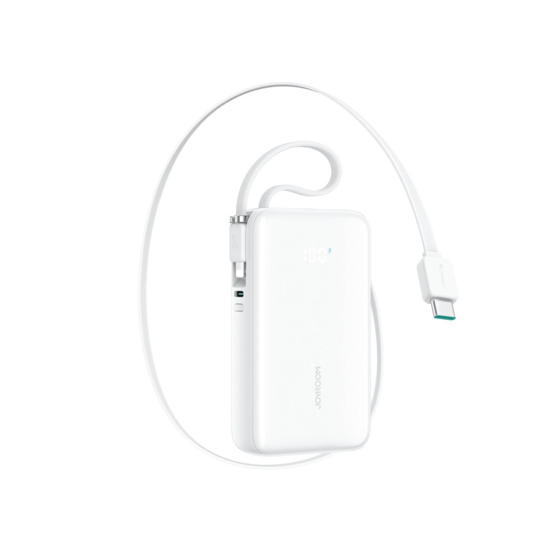 Powerbank 10000mAh 35W ze zwijanym kablem USB-C kablem-smyczą Lightning – biały Powerbank 10000mAh 35W ze zwijanym kablem USB-C kablem-smyczą Lightning – biały