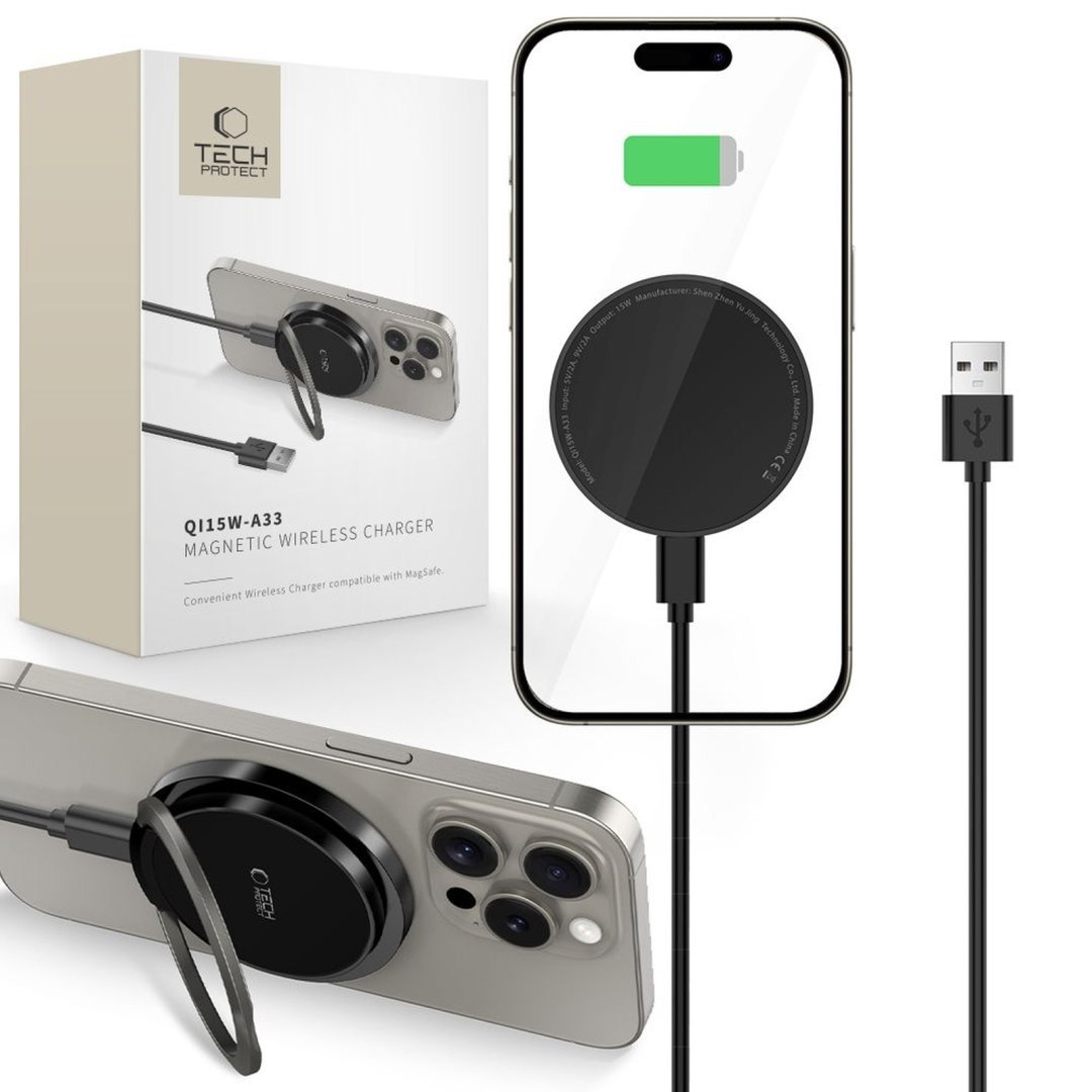 Ładowarka indukcyjna z podstawką kablem USB-A – USB-C MagSafe – czarna Ładowarka indukcyjna z podstawką kablem USB-A – USB-C MagSafe – czarna