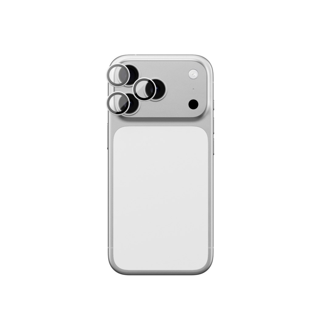 Szkło na aparat na iPhone 17 Pro / Pro Max Sapphire ze srebrną ramką Szkło na aparat na iPhone 17 Pro / Pro Max Sapphire ze srebrną ramką