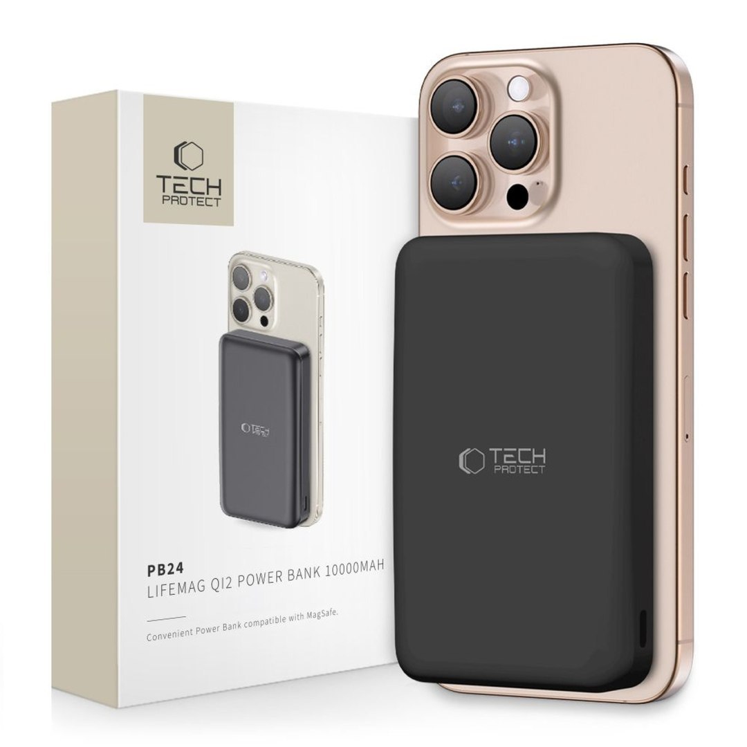 Powerbank bezprzewodowy 10000 mAh USB-A USB-C 15W – czarny Powerbank bezprzewodowy 10000 mAh USB-A USB-C 15W – czarny