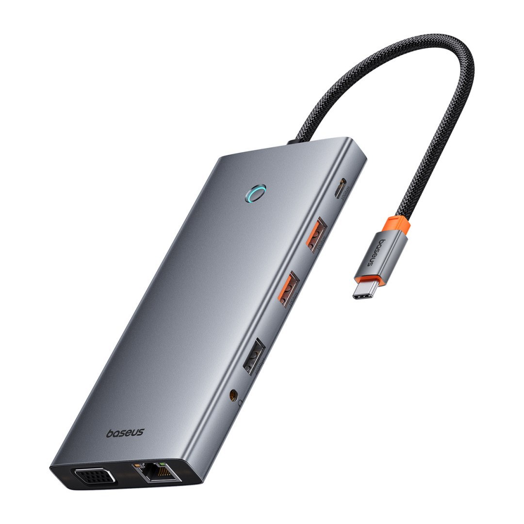 13w1 HUB adapter PortalJoy Series USB-C HDMI DP VGA USB-A PD RJ45 SD TF AUX – szary 13w1 HUB adapter PortalJoy Series USB-C HDMI DP VGA USB-A PD RJ45 SD TF AUX – szary