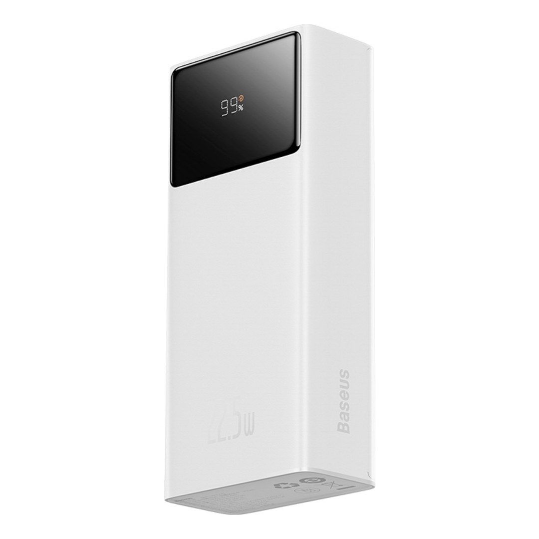 Powerbank 30000mAh 22.5W z kablem USB-A – USB-C 3A 30cm – biały