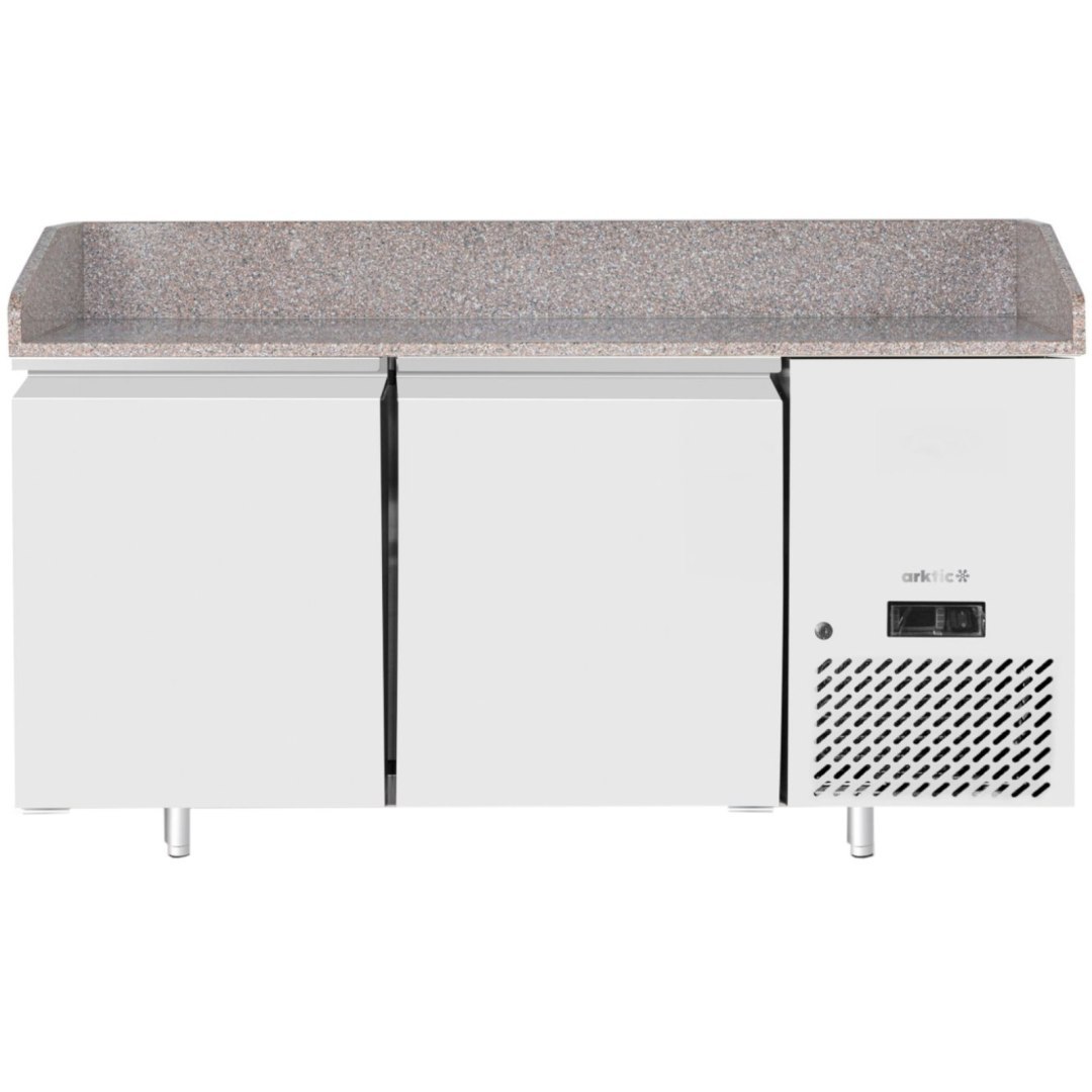 Stół chłodniczy do pizzy z granitowym blatem rantem 2-drzwiowy 250 l 250 W 151x80x88 cm Stół chłodniczy do pizzy z granitowym blatem rantem 2-drzwiowy 250 l 250 W 151x80x88 cm