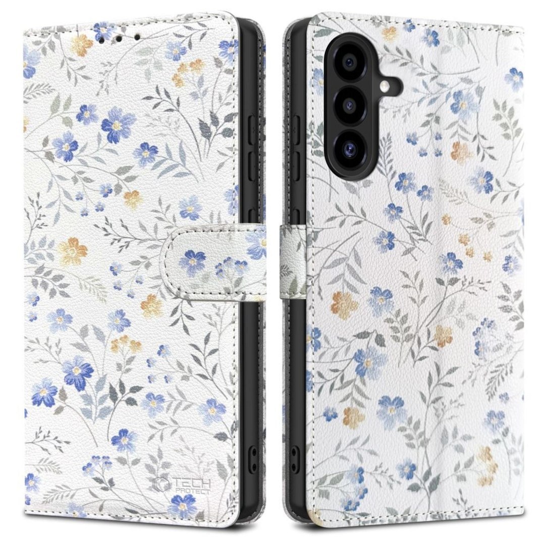 Etui zamykane z ekoskóry na Samsung Galaxy A26 5G / A17 4G / 5G Wallet – stokrotki z liśćmi