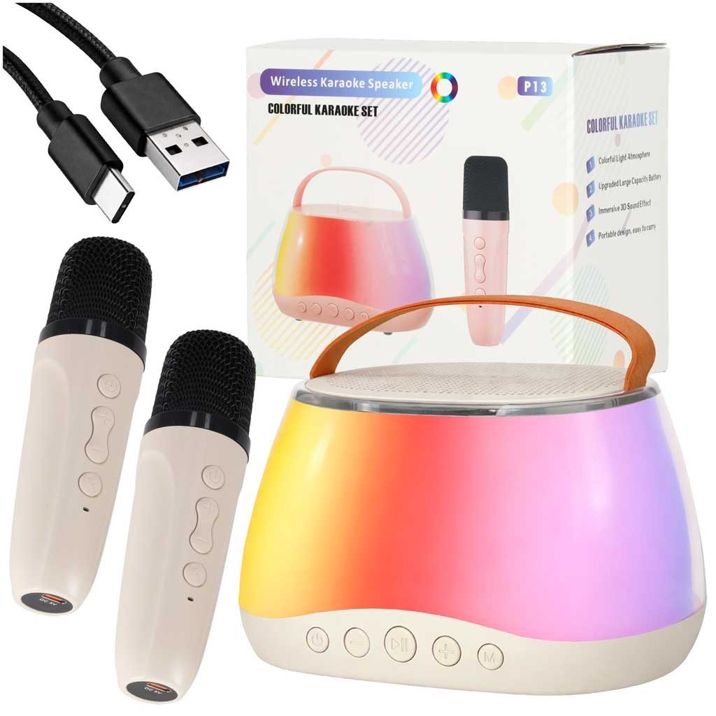 Zestaw do karaoke głośnik Bluetooth LED RGB 2 mikrofony USB Zestaw do karaoke głośnik Bluetooth LED RGB 2 mikrofony USB