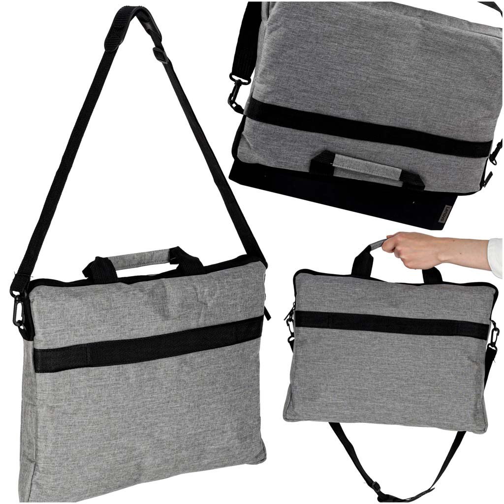 Torba na laptopa 15,6 cali na ramię z paskiem teczka biznesowa damska męska szara Torba na laptopa 15,6 cali na ramię z paskiem teczka biznesowa damska męska szara