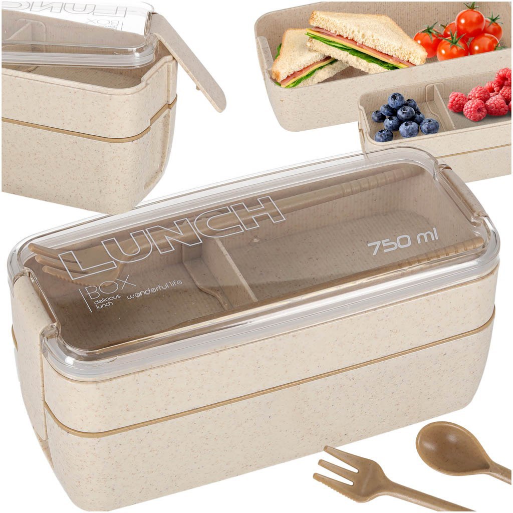 Lunch box śniadaniówka pudełko śniadaniowe z przegródkami dzielone 750ml beżowe Lunch box śniadaniówka pudełko śniadaniowe z przegródkami dzielone 750ml beżowe