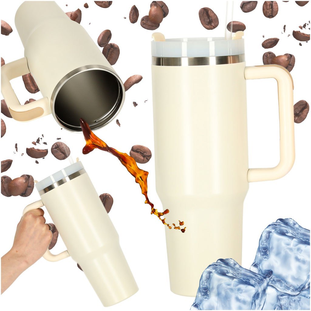 Kubek termiczny ze słomką i uchwytem termos 1200ml kremowy Kubek termiczny ze słomką i uchwytem termos 1200ml kremowy