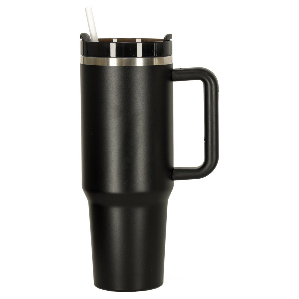 Kubek termiczny ze słomką i uchwytem termos 1200ml czarny