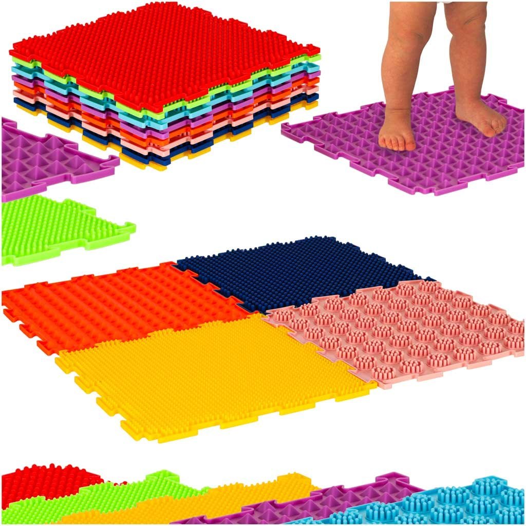 Mata sensoryczna puzzle montessori do masażu stóp 8 elementów kolorowe