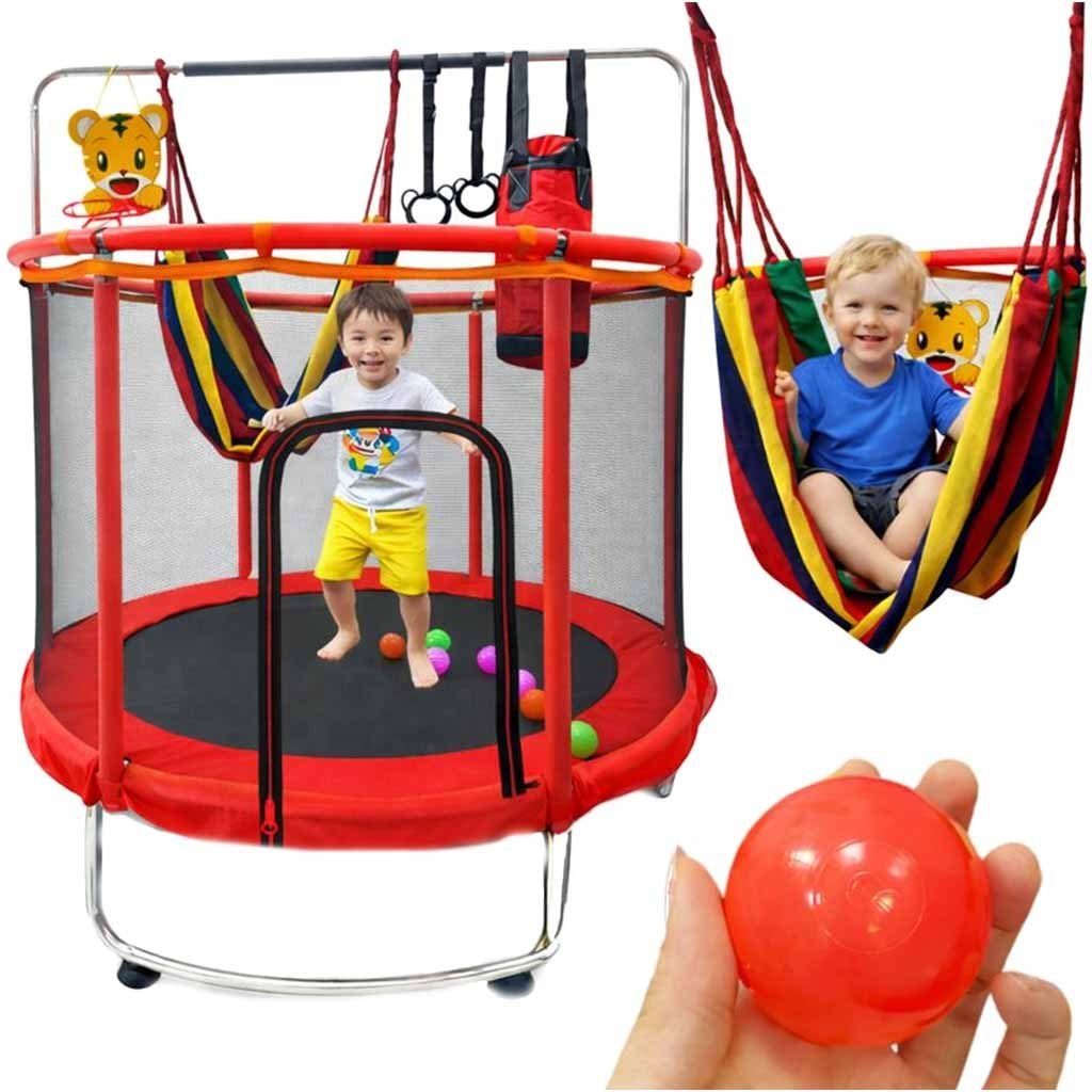 Trampolina dla dzieci ogrodowa siatka piłki koszykówka 155cm czerwona Trampolina dla dzieci ogrodowa siatka piłki koszykówka 155cm czerwona